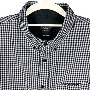 Rag & Bone Button Down Shirt Mens Large Black White Gingham Slim Fit Long Sleeve